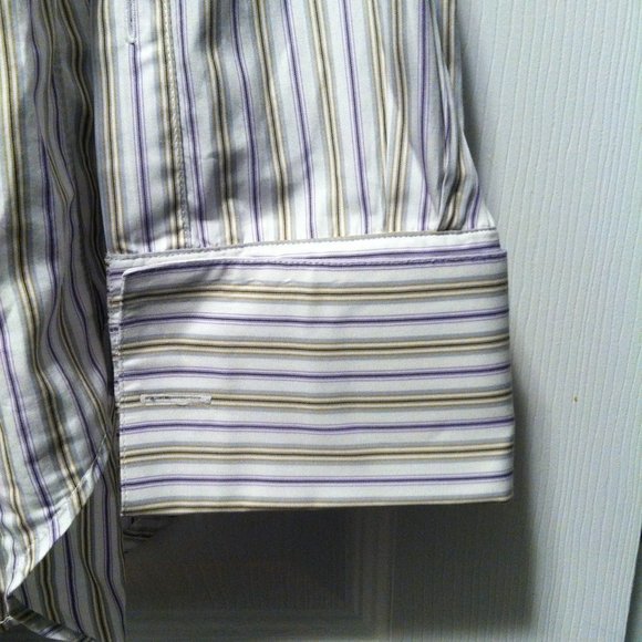 H.STOCKTON MEN'S PRE-OWNED COTTON STRIPED DRESS SHIRT W/FRENCH CUFFS SIZE: 17 - Picture 5 of 6